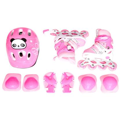 Imagem de Patins Infantil Ajustável Rosa 30-37 Com Freio Traseiro Roller Com Kit De Proteção Completo - Zippy Toys