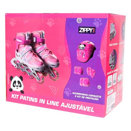 Imagem de Patins Infantil Ajustável Rosa 30-37 Com Freio Traseiro Roller Com Kit De Proteção Completo - Zippy Toys