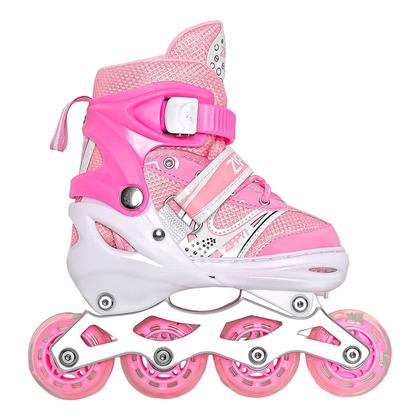 Imagem de Patins Infantil Ajustável Rosa 30-37 Com Freio Traseiro Roller Com Kit De Proteção Completo - Zippy Toys