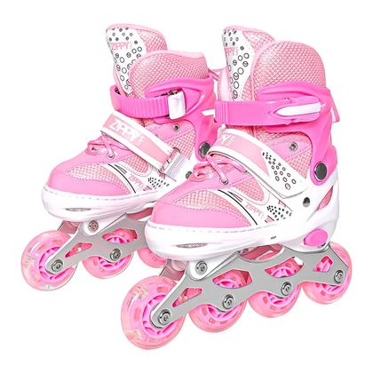 Imagem de Patins Infantil Ajustável Rosa 30-37 Com Freio Traseiro Roller Com Kit De Proteção Completo - Zippy Toys