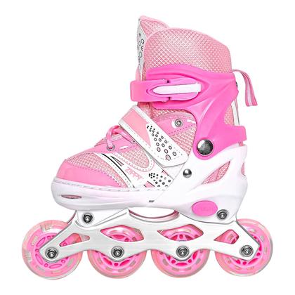 Imagem de Patins Infantil Ajustável Rosa 30-37 Com Freio Traseiro Roller Com Kit De Proteção Completo - Zippy Toys
