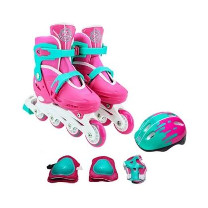 Imagem de Patins Infantil com Kit de Proteção - Rosa