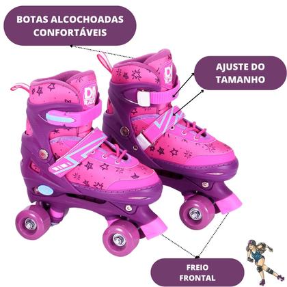 Imagem de Patins Infantil Feminino Menina Rosa Quad Roller C/ Proteção Tam. Ajustável do 38 ao 41