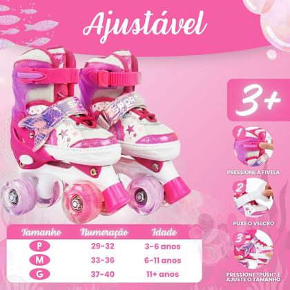 Imagem de Patins Infantil Quad 4 Rodas Ajustável com Kit Proteção para Menina