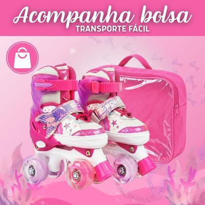 Imagem de Patins Infantil Quad 4 Rodas Ajustável com Kit Proteção para Menina