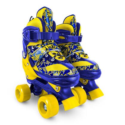 Imagem de Patins Infantil Quad Ajustavel Azul Amarelo + Acessórios De Proteção - Zippy Toys
