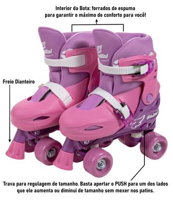 Imagem de Patins Infantil Quad Roller Skate Ajustável 4 Rodas Lançamento Menina