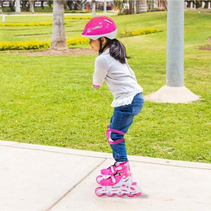 Imagem de Patins Infantil Roller Inline 4 Rodas Ajustável 90kg ABEC7 com Kit de Proteção Freio Traseiro e Bota Confortável
