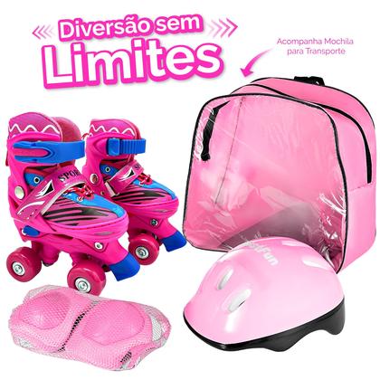 Imagem de Patins Infantil Roller Quad 4 Rodas Ajustável + Kit Proteção