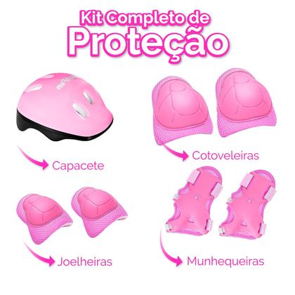 Imagem de Patins Infantil Roller Quad 4 Rodas Ajustável + Kit Proteção