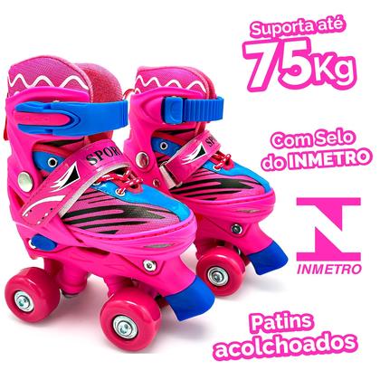 Imagem de Patins Infantil Roller Quad 4 Rodas Ajustável + Kit Proteção