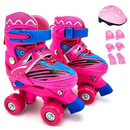 Imagem de Patins Infantil Roller Quad 4 Rodas Ajustável + Kit Proteção