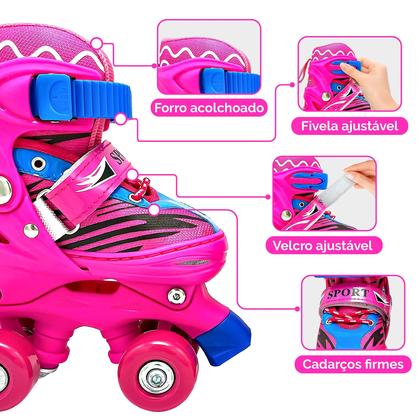 Imagem de Patins Infantil Roller Quad 4 Rodas Ajustável + Kit Proteção