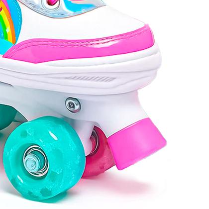 Imagem de Patins Infantil Roller Unicórnio Rosa Ajustável Com Luz Led 4 Rodas Para Menina