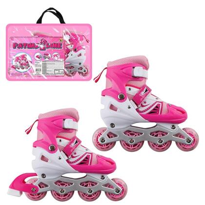 Imagem de Patins Infantil Rosa Menina Tamanho Regulável 31 Ao 34 Freio