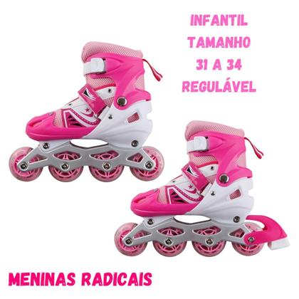 Imagem de Patins Infantil Rosa Menina Tamanho Regulável 31 Ao 34 Freio