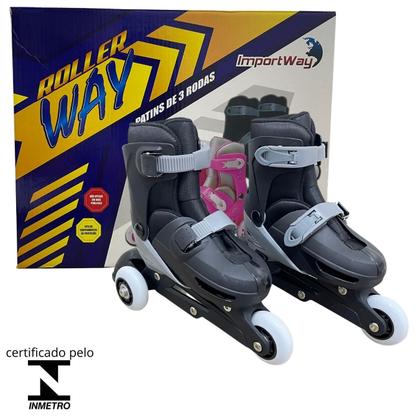 Imagem de Patins Infantil Tri Line 3 Rodas Preto 2 EM 1 Ajustável  P 31 ao 34 Com Kit Proteção Capacete Joelheira Cotoveleira Proteção Mãos