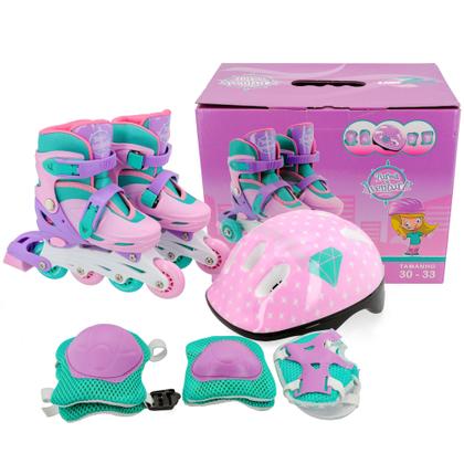 Imagem de Patins Infantil Tri-line Feminino C/ Kit Proteção - Unitoys