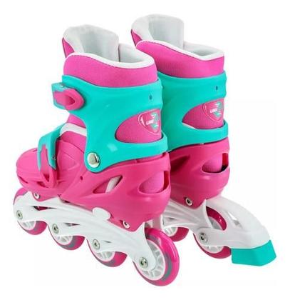 Imagem de Patins Infantil Turma da Aventura Com Kit de Proteção- Roller Inline 4 Rodas Tamanho Ajustável