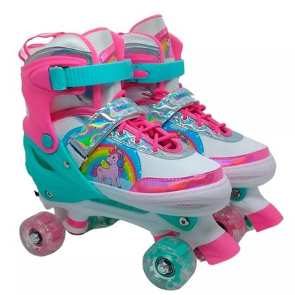 Imagem de Patins Infantil Unicornio 4 Rodas Tamanho 34-37 Ajustável