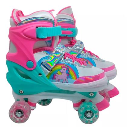 Imagem de Patins Infantil Unicornio 4 Rodas Tamanho 34-37 Ajustável