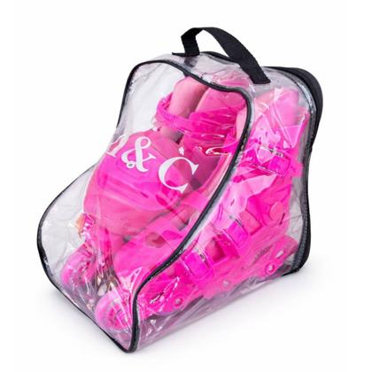 Imagem de Patins Inline 4 Rodas Rosa Kit de Proteção e Cones Tam: 28
