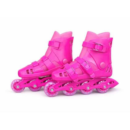 Imagem de Patins Inline 4 Rodas Rosa Kit de Proteção e Cones Tam: 30