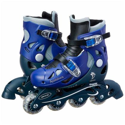 Imagem de Patins Inline Ajustável 30-33 com Kit Proteção Fenix Azul