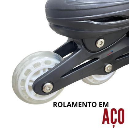 Imagem de Patins inline infantil 4 rodas preto ajustável tam G 39-42