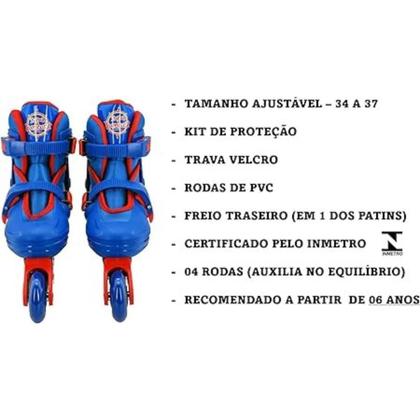 Imagem de Patins Inline Infantil Com Kit Proteção Completo