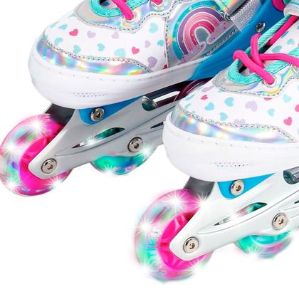 Imagem de Patins Inline Infantil Unitoys Colorido Led Holográfico, Freio Traseiro e Suporta até 60kg
