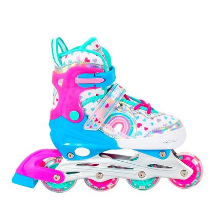 Imagem de Patins Inline Infantil Unitoys Colorido Led Holográfico, Freio Traseiro e Suporta até 60kg