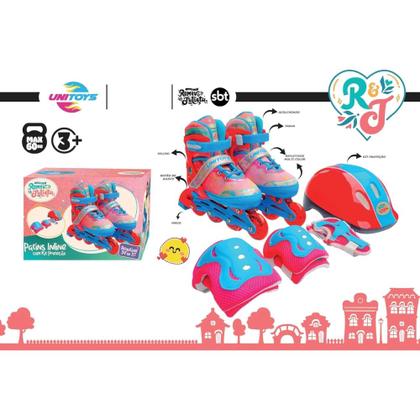 Imagem de Patins Inline Infantil Unitoys Julieta 34 ao 37 com Freio e Kit Completo de Proteção