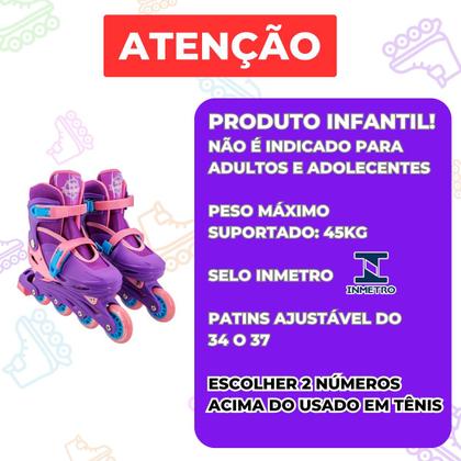 Imagem de Patins Inline Roller Roxo Kit Proteção Ajustavel 34-37