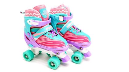 Imagem de Patins Kit Proteção Capacete Joelheira Infantil 4 Rodas Quad
