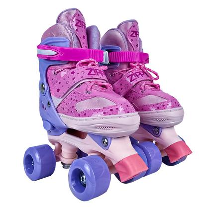 Imagem de Patins Quad Ajustável Infantil 30-37 Com Freio Traseiro Roller Rosa + Kit De Proteção Completo - Zippy Toys