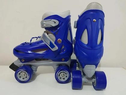 Imagem de Patins Quad Azul Regulável De Todos Tamanhos + Capacete + joelheira + cotoveleira. Kit proteção