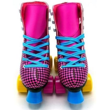 Imagem de Patins Quad Clássico Rosa Xadrez 34/36/38 Unitoys 1589