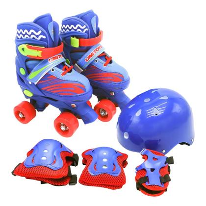 Imagem de Patins Quad Infantil Azul Com Kit Proteção Turma da Aventura Unitoys