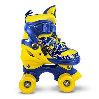 Imagem de Patins Quad Infantil Azul E Amarelo Menino Com Acessorios Roller Ajustavel 4 Rodas - Zippy Toys