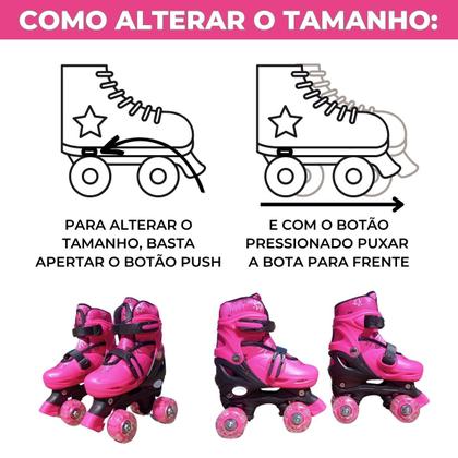 Imagem de Patins Quad Infantil Rosa Ajustável 38-41 c/ Kit Proteção