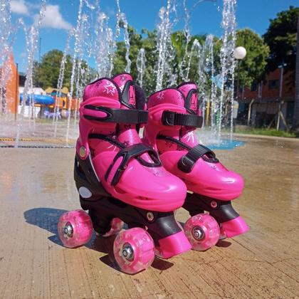 Imagem de Patins Quad Infantil Rosa Ajustável 38-41 c/ Kit Proteção