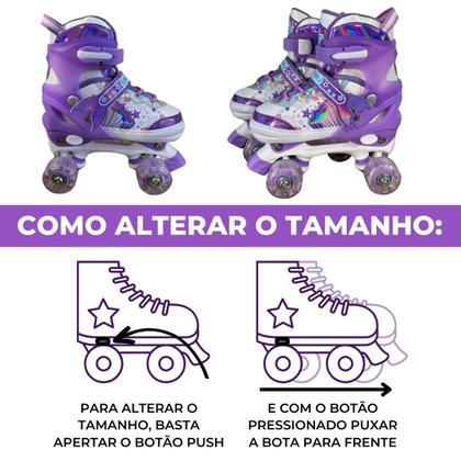 Imagem de Patins Quad Infantil Sereia  Ajustável 4 Rodas c/ Led