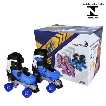 Imagem de Patins Roller 4 Rodas Infantil Azul Importway Ajustável 31 Ao 34 Patins Quad