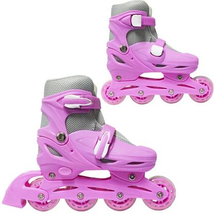 Imagem de Patins Roller In Line 4 Rodas Infantil Feminino Rosa Tamanho 29 30 31 32 Importway BW-018-R