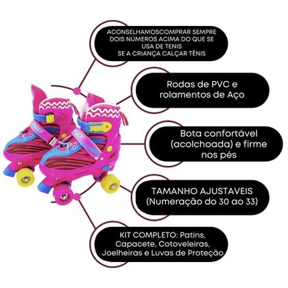 Imagem de Patins roller infantil ajustável 4 rodas com kit de proteção turma da aventura- unitoys