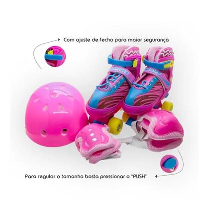 Imagem de Patins roller infantil ajustável 4 rodas com kit de proteção turma da aventura- unitoys