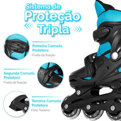 Imagem de Patins Roller Infantil Ajustável Com Kit Proteção Completo