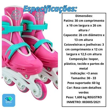 Imagem de Patins Roller Infantil com Kit de Proteção Rosa