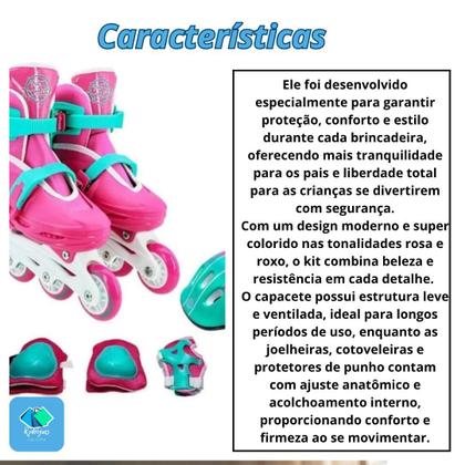 Imagem de Patins Roller Infantil com Kit de Proteção Rosa
